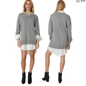 Cinq a Sept Santina Sweater Shirt Dress Wool Cashmere Blend Academia Preppy XS